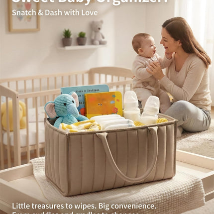 Large Baby Diaper Caddy Organizer – Stylish Storage Basket for Nursery, Changing Table & Travel – Portable Urn for Diapers, Wipes, Toys & Essentials (Brown).