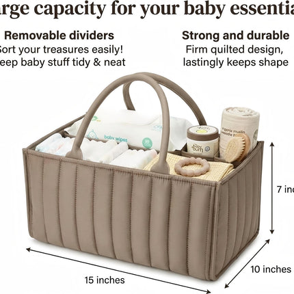 Large Baby Diaper Caddy Organizer – Stylish Storage Basket for Nursery, Changing Table & Travel – Portable Urn for Diapers, Wipes, Toys & Essentials (Brown).