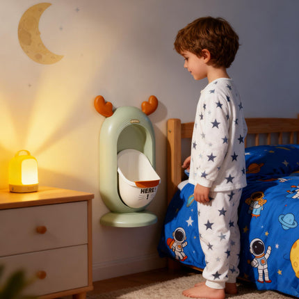 Wall-Mounted Kids Urinal for Boys – Adjustable Height Training Potty with Cute Cartoon Design, Anti-Splash, Easy to Clean, Portable Toilet for Home, Nursery, Travel (Green).