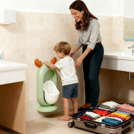 Wall-Mounted Kids Urinal for Boys – Adjustable Height Training Potty with Cute Cartoon Design, Anti-Splash, Easy to Clean, Portable Toilet for Home, Nursery, Travel (Green).