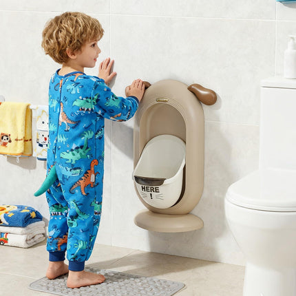 Wall-Mounted Kids Urinal for Boys – Adjustable Height Training Potty with Cute Cartoon Design, Anti-Splash, Easy to Clean, Portable Toilet for Home, Nursery, Travel (Beige).