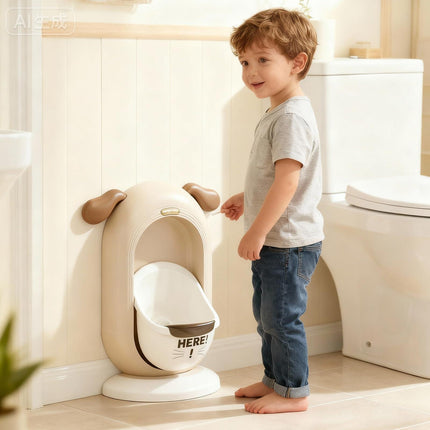 Wall-Mounted Kids Urinal for Boys – Adjustable Height Training Potty with Cute Cartoon Design, Anti-Splash, Easy to Clean, Portable Toilet for Home, Nursery, Travel (Beige).