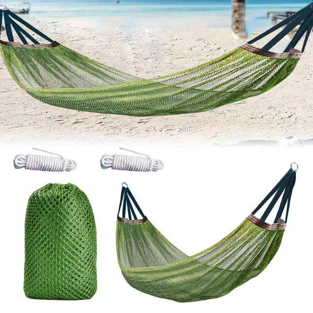 Outdoor Nylon Hammock with Tree Straps – Portable Mesh Hanging Bed for Camping, Beach, Garden, Lightweight & Durable Swing Chair (Green).