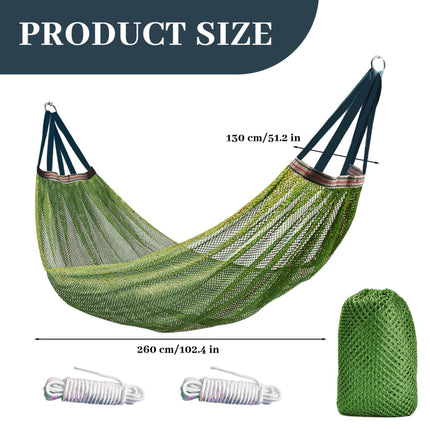 Outdoor Nylon Hammock with Tree Straps – Portable Mesh Hanging Bed for Camping, Beach, Garden, Lightweight & Durable Swing Chair (Green).