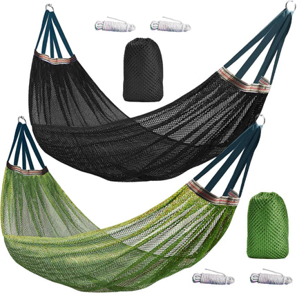 Outdoor Nylon Hammock with Tree Straps – Portable Mesh Hanging Bed for Camping, Beach, Garden, Lightweight & Durable Swing Chair (Green).
