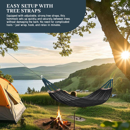 Outdoor Nylon Hammock with Tree Straps – Portable Mesh Hanging Bed for Camping, Beach, Garden, Lightweight & Durable Swing Chair (Green).