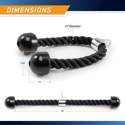 Heavy-Duty Dual-Handle Triceps Rope for Cable Machine – Braided Nylon Fitness Attachment with Rubber Ends (Black).