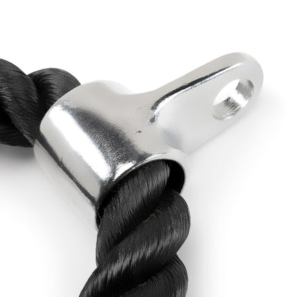 Heavy-Duty Dual-Handle Triceps Rope for Cable Machine – Braided Nylon Fitness Attachment with Rubber Ends (Black).