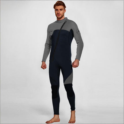 Men's 3mm Full Wetsuit for Surfing Diving & Cold Water Swimming – Front-Zip Neoprene Suit with UV Protection and Flexible Fit(Grey,L)  | Other Colors Available in Store.