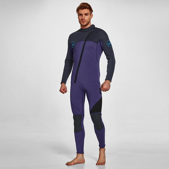 Men's 3mm Full Wetsuit for Surfing Diving & Cold Water Swimming – Front-Zip Neoprene Suit with UV Protection and Flexible Fit(Purple,M)  | Other Colors Available in Store.