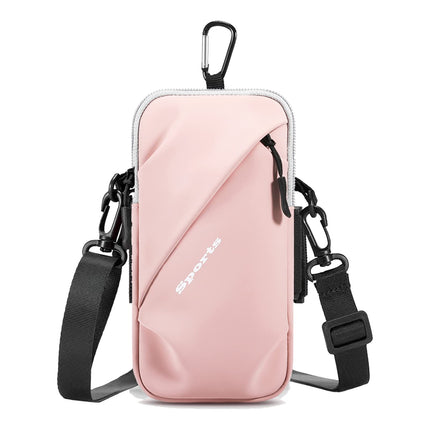 Universal Running Phone Arm Band – Waterproof, Dual Pocket, Adjustable Strap, Breathable Mesh, Fits Phones Up to 6.7 Inches, Crossbody & Waist Clip (Pink).