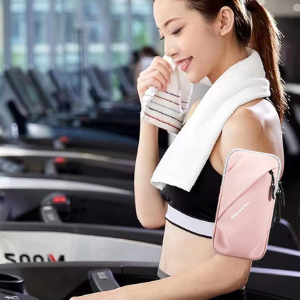 Universal Running Phone Arm Band – Waterproof, Dual Pocket, Adjustable Strap, Breathable Mesh, Fits Phones Up to 6.7 Inches, Crossbody & Waist Clip (Pink).