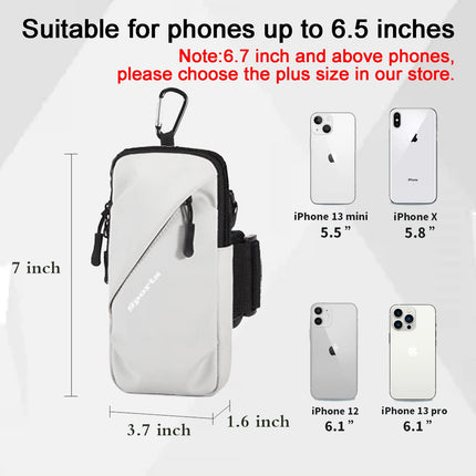 Universal Running Phone Arm Band – Waterproof, Dual Pocket, Adjustable Strap, Breathable Mesh, Fits Phones Up to 6.7 Inches, Crossbody & Waist Clip (Grey).