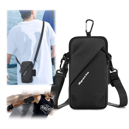 Universal Running Phone Arm Band – Waterproof, Dual Pocket, Adjustable Strap, Breathable Mesh, Fits Phones Up to 6.7 Inches, Crossbody & Waist Clip (Black).
