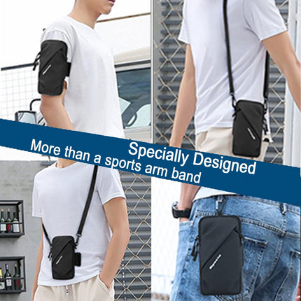 Universal Running Phone Arm Band – Waterproof, Dual Pocket, Adjustable Strap, Breathable Mesh, Fits Phones Up to 6.7 Inches, Crossbody & Waist Clip (Black).