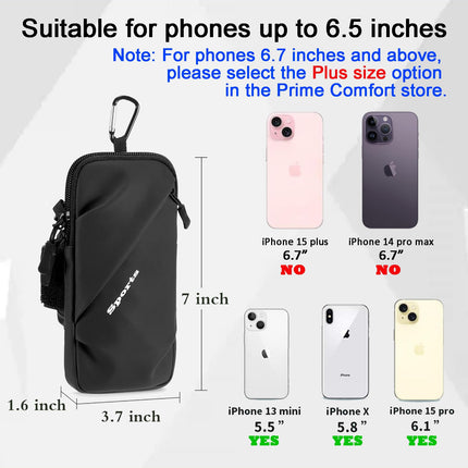 Universal Running Phone Arm Band – Waterproof, Dual Pocket, Adjustable Strap, Breathable Mesh, Fits Phones Up to 6.7 Inches, Crossbody & Waist Clip (Black).
