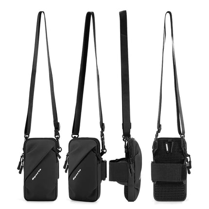 Universal Running Phone Arm Band – Waterproof, Dual Pocket, Adjustable Strap, Breathable Mesh, Fits Phones Up to 6.7 Inches, Crossbody & Waist Clip (Black).