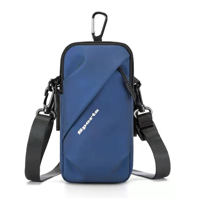 Universal Running Phone Arm Band – Waterproof, Dual Pocket, Adjustable Strap, Breathable Mesh, Fits Phones Up to 6.7 Inches, Crossbody & Waist Clip (Blue).