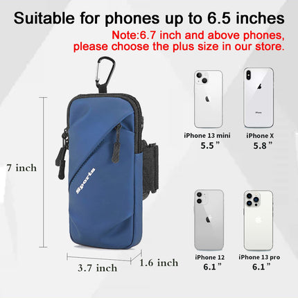 Universal Running Phone Arm Band – Waterproof, Dual Pocket, Adjustable Strap, Breathable Mesh, Fits Phones Up to 6.7 Inches, Crossbody & Waist Clip (Blue).