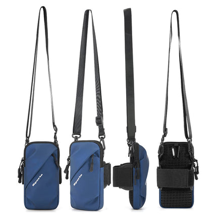 Universal Running Phone Arm Band – Waterproof, Dual Pocket, Adjustable Strap, Breathable Mesh, Fits Phones Up to 6.7 Inches, Crossbody & Waist Clip (Blue).