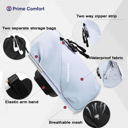 Universal Running Phone Arm Band – Waterproof, Dual Pocket, Adjustable Strap, Breathable Mesh, Fits Phones Up to 6.7 Inches, Crossbody & Waist Clip (Light Blue).