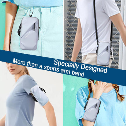 Universal Running Phone Arm Band – Waterproof, Dual Pocket, Adjustable Strap, Breathable Mesh, Fits Phones Up to 6.7 Inches, Crossbody & Waist Clip (Light Blue).