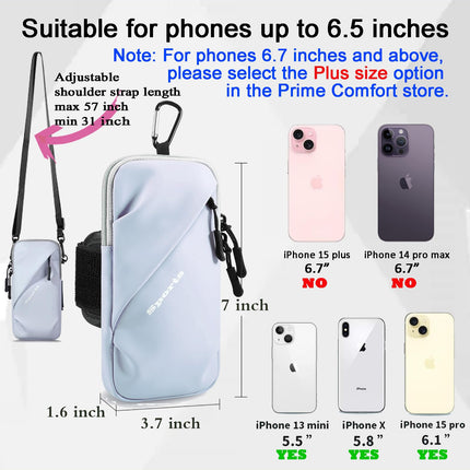 Universal Running Phone Arm Band – Waterproof, Dual Pocket, Adjustable Strap, Breathable Mesh, Fits Phones Up to 6.7 Inches, Crossbody & Waist Clip (Light Blue).