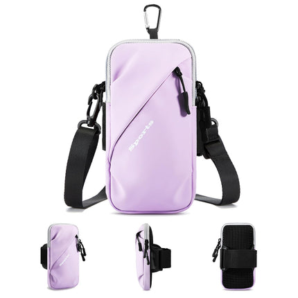 Universal Running Phone Arm Band – Waterproof, Dual Pocket, Adjustable Strap, Breathable Mesh, Fits Phones Up to 6.7 Inches, Crossbody & Waist Clip (Purple).