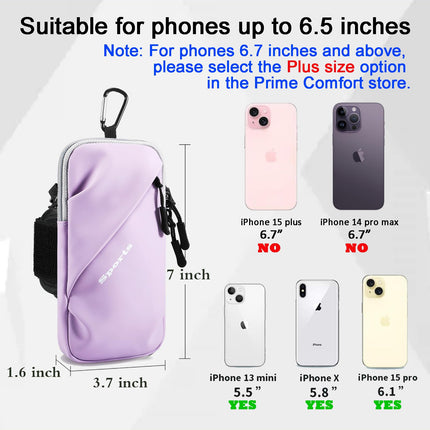 Universal Running Phone Arm Band – Waterproof, Dual Pocket, Adjustable Strap, Breathable Mesh, Fits Phones Up to 6.7 Inches, Crossbody & Waist Clip (Purple).