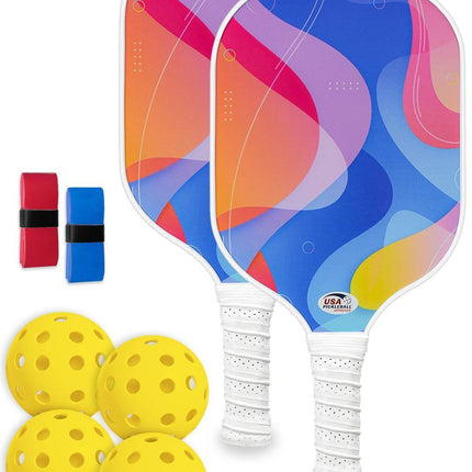 Pickleball Paddle Set with 4 Balls – Fiberglass Surface, Lightweight Grip | Indoor & Outdoor Play.