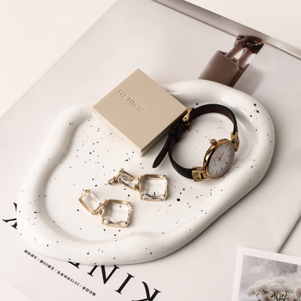 Speckled White Ceramic Tray Set (Round+Long+Irregular) – Jewelry Organizer & Fruit Dish for Home Decor | Other Styles Available in Store.
