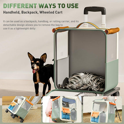 Cat Carrier with Wheels, Folding Rolling Pets Carrier on Wheel Soft Pet Handbag Cats Backpack, Dog Carriers up to 23 LBs Removable Cat Bag for Small Dogs Medium Cats Outing(Brown)