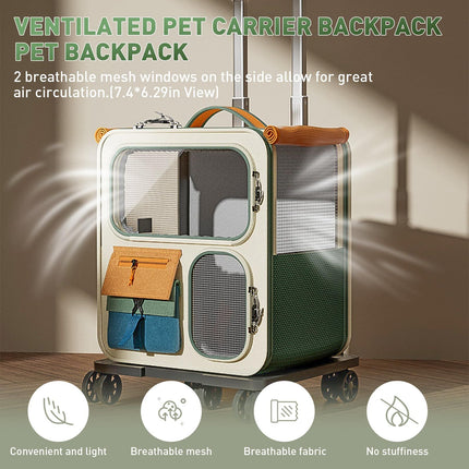 Cat Carrier with Wheels, Folding Rolling Pets Carrier on Wheel Soft Pet Handbag Cats Backpack, Dog Carriers up to 23 LBs Removable Cat Bag for Small Dogs Medium Cats Outing(Brown)
