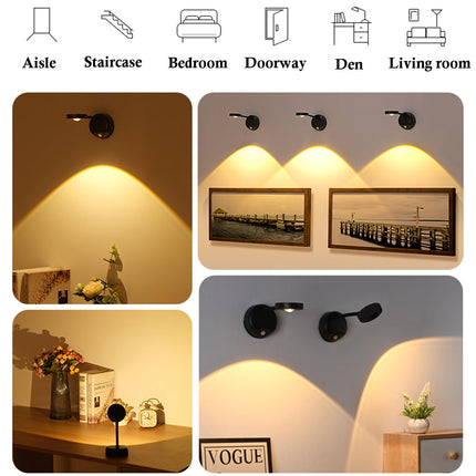 3-Pack Rechargeable LED Wall Spotlight for Art – Wireless Motion Sensor Picture Light with Remote, 3 Color Temperatures, Dimmable & Adjustable Head, No Wiring Needed (White).