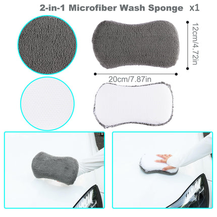 Multi-Use Car Cleaning Kit – 9-Piece Auto Detailing Set with Wash Mitt, Wheel Brush, Microfiber Cloths, Sponge, Applicator Pads, Storage Bag (Gray).