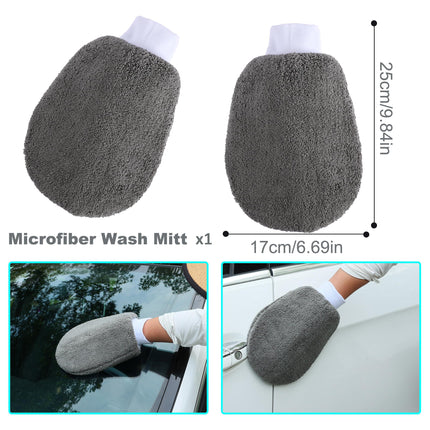 Multi-Use Car Cleaning Kit – 9-Piece Auto Detailing Set with Wash Mitt, Wheel Brush, Microfiber Cloths, Sponge, Applicator Pads, Storage Bag (Gray).