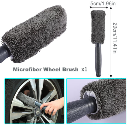 Multi-Use Car Cleaning Kit – 9-Piece Auto Detailing Set with Wash Mitt, Wheel Brush, Microfiber Cloths, Sponge, Applicator Pads, Storage Bag (Gray).