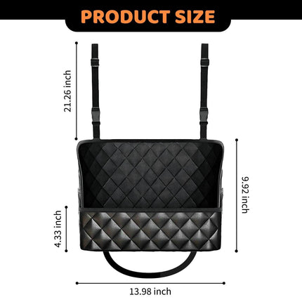 Car Seat Storage Bag: PU Leather Organizer with Hooks – Pet Barrier, Safe Driving Storage for Wallets/Phones (Black).