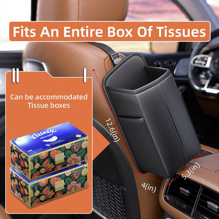Car Seat Storage Organizer: Side-Mount Tissue Holder with Mesh Pockets – Waterproof Cup/Wallet Organizer for Cars/SUVs (Black).