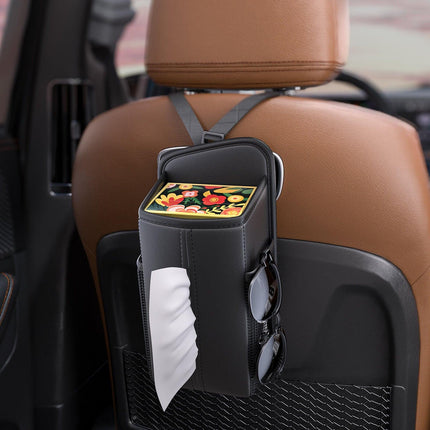 Car Seat Storage Organizer: Side-Mount Tissue Holder with Mesh Pockets – Waterproof Cup/Wallet Organizer for Cars/SUVs (Black).