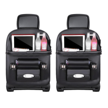Car Back Seat Organizer with Foldable Table Tray – Universal Rear Seat Storage Bag, Multi-Pocket Holder for Tablet, Drinks & Essentials (Black).