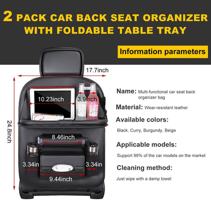 Car Back Seat Organizer with Foldable Table Tray – Universal Rear Seat Storage Bag, Multi-Pocket Holder for Tablet, Drinks & Essentials (Black).
