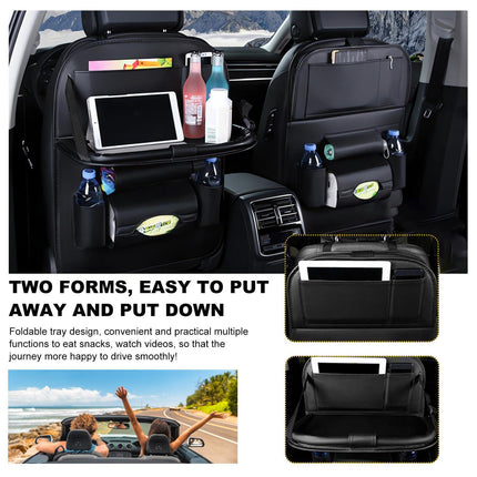 Car Back Seat Organizer with Foldable Table Tray – Universal Rear Seat Storage Bag, Multi-Pocket Holder for Tablet, Drinks & Essentials (Black).