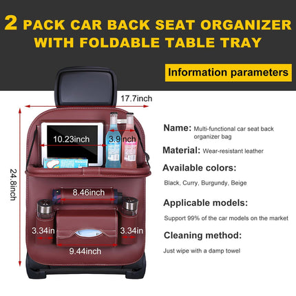 Car Back Seat Organizer with Foldable Table Tray – Universal Rear Seat Storage Bag, Multi-Pocket Holder for Tablet, Drinks & Essentials (Red).