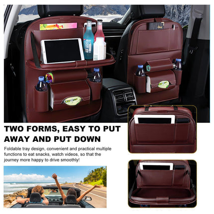 Car Back Seat Organizer with Foldable Table Tray – Universal Rear Seat Storage Bag, Multi-Pocket Holder for Tablet, Drinks & Essentials (Red).