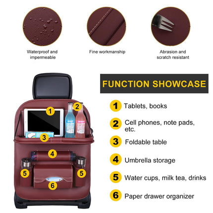 Car Back Seat Organizer with Foldable Table Tray – Universal Rear Seat Storage Bag, Multi-Pocket Holder for Tablet, Drinks & Essentials (Red).