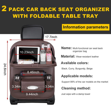 Car Back Seat Organizer with Foldable Table Tray – Universal Rear Seat Storage Bag, Multi-Pocket Holder for Tablet, Drinks & Essentials (Coffee).