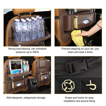 Car Back Seat Organizer with Foldable Table Tray – Universal Rear Seat Storage Bag, Multi-Pocket Holder for Tablet, Drinks & Essentials (Coffee).