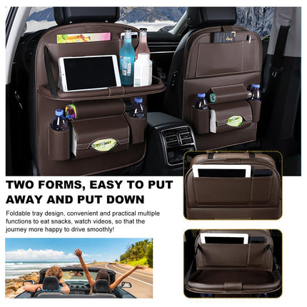 Car Back Seat Organizer with Foldable Table Tray – Universal Rear Seat Storage Bag, Multi-Pocket Holder for Tablet, Drinks & Essentials (Coffee).