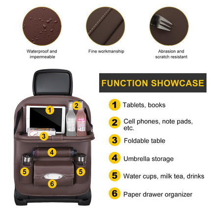 Car Back Seat Organizer with Foldable Table Tray – Universal Rear Seat Storage Bag, Multi-Pocket Holder for Tablet, Drinks & Essentials (Coffee).
